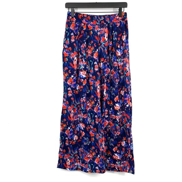 Cuddl Duds Flexwear Pants Blue Floral Print Wide Leg Pull On - Picture 2 of 9